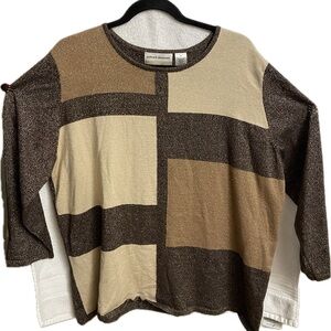 Adrienne Vittadini Brown and Tan Colorblock Sweater